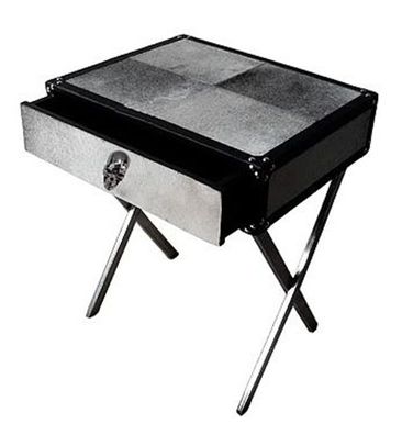 Casa Padrino Konsole Skull mit schwarz-weißen Kunstfell 51x41x61cm - Nachttisch Nacht