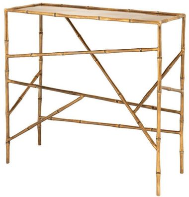Casa Padrino Luxus Konsole mit Glasplatte Vintage Messing 81 x 33,5 x H. 79 cm - Kons