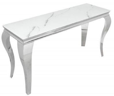 Casa Padrino Designer Konsole Weiß / Grau / Silber 145 x 50 x H. 75 cm - Rechteckiger