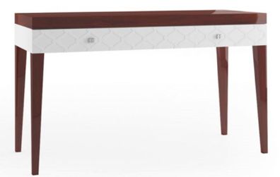 Casa Padrino Luxus Konsolentisch mit Schublade Hochglanz Braun / Weiß 111,2 x 45 x H