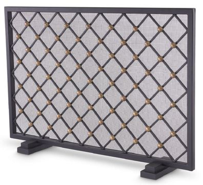 Casa Padrino Luxus Kaminschirm Schwarz / Vintage Messingfarben 84 x 15 x H. 57 cm - F