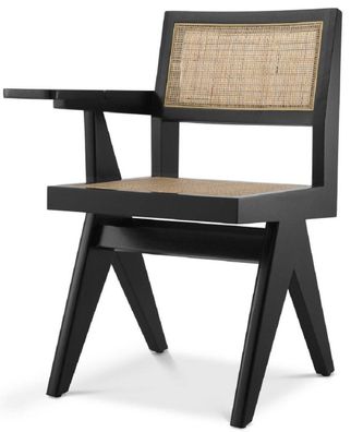 Casa Padrino Luxus Bürostuhl Schwarz / Naturfarben 44 x 54 x H. 85,5 cm - Massivholz