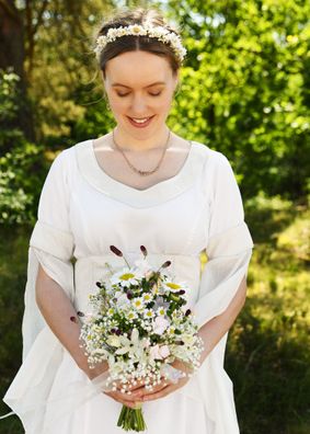 Mittelalter Hochzeitskleid mit Korsage, Brautkleid Fine, weiß/natur