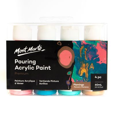 Mont Marte - Acrylfarbe Pouring-Set Flamingo - 4 x 60ml, gebrauchsfertig & mischbar