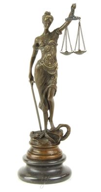 Bronzefigur Bronzeskulptur Justitia auf Steinsockel H 23,5cm Göttin der Gerechtigkeit