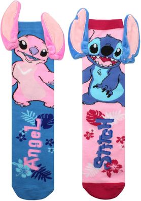 Disney Cosplay Socken mit Fleece-Ohren - Blau-Pinkes Stitch Design