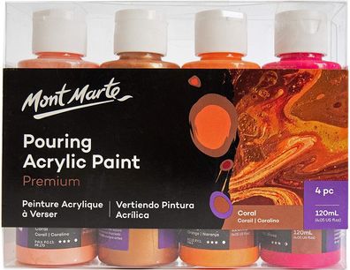 Mont Marte - Pouring Acrylfarben Set - CORAL, 4 x 120ml, gießfertig & mischbar