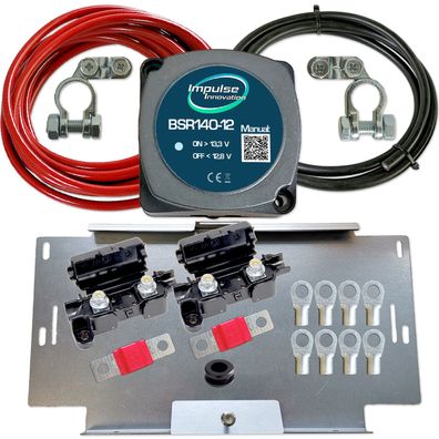 Zweitbatterieset 12V 140A BSR140-12 + 3,5m 10mm² Kabel & Halter für VW T4 T5 T6