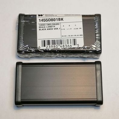 Hammond Alu Gehäuse 80x45x25mm schwarz eloxiert 1455D801BK
