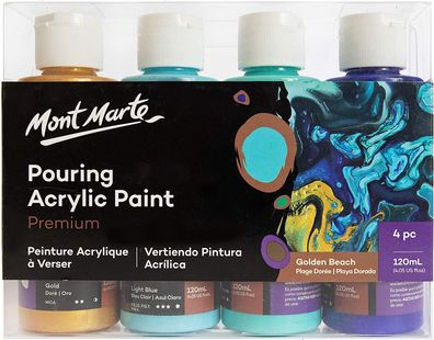 Mont Marte - Pouring Acrylfarben Set - Golden Beach, 4 x 120ml, gießfertig & mischbar