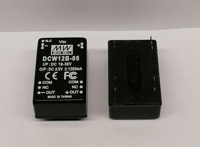 Mean Well DCW12B-05 DC/DC-Conv 18-36V: /-5V 1200mA 12W