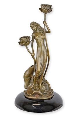 Bronzefigur Bronzeskulptur Bronze Kerzenständer Frau mit Lilien H 35 cm Deko Vintage