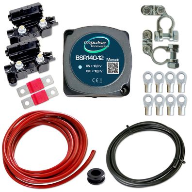 Zweitbatterieset 12V 140A BSR140-12 + 6m 10mm² Kabel & Standard Sicherungshalter