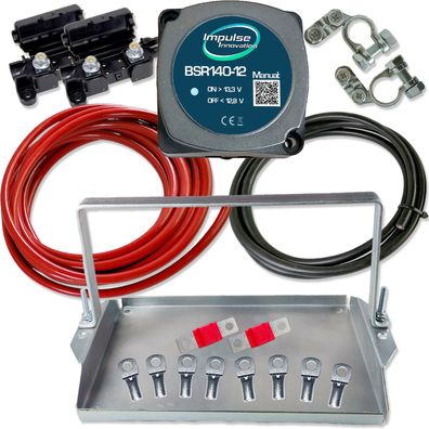 Zweitbatterieset 12V 140A BSR140-12 + 6m 10mm² Kabel & Universalhalter m. Bügel