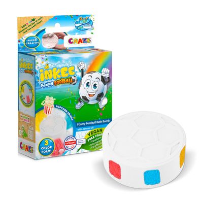 CRAZE 52884 INKEE Foamy Football Fußball-Badebombe mit Pop-Corn-Duft Badezusatz