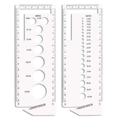 Pony 60669 Stricknadelmaße mit Garnschneider, 2er Set, 2-10 & 11-25mm, Lineale