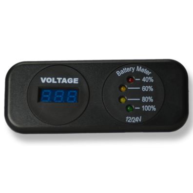 Doppel-Voltmeter 12V/24V Ø29mm LED Analog & Digital Blau mit Einbaurahmen