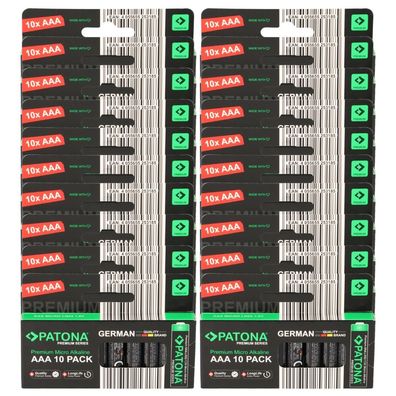 PATONA Premium 200x AAA Batterien (20x10er) Pack 1,5V Alkaline