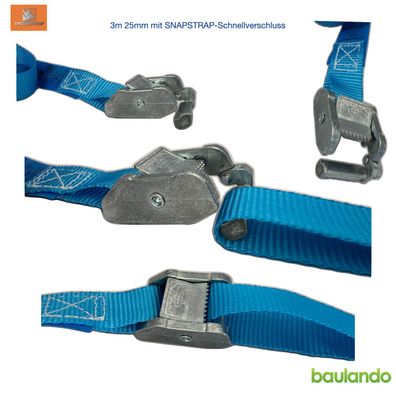 Zurrgurt, Spanngurt, Schnellverschluss, 25mm x 2,5m Länge bis 500kg, Snapstrap
