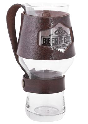 Bierglas Halterung, Manschette aus Leder, braun - Wacken Brauerei
