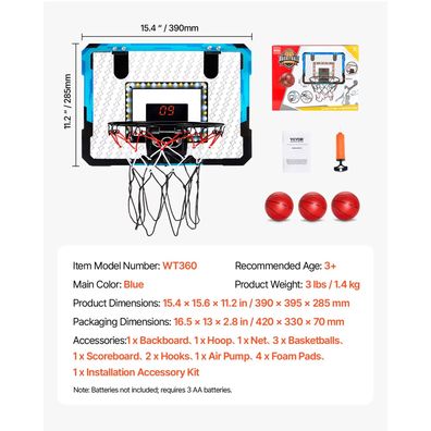 VEVOR Basketballkorb Indoor Set, Mini-Basketballkorb Mit Elektronischer Anzeiget