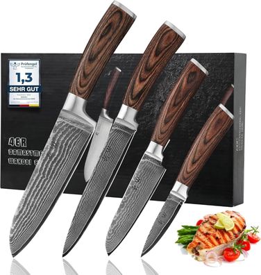 Kitchen knife set 5 pieces with high-quality Damascus steel blades Handmade s