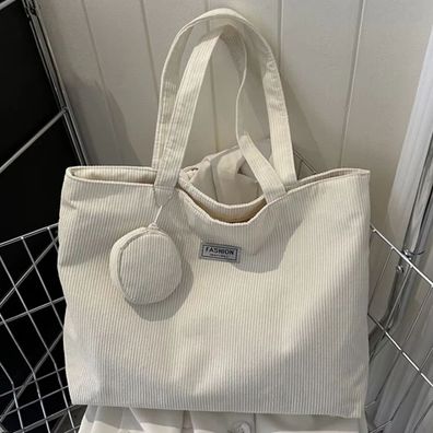 Damen Cord-Tragetasche, Handtasche Mit Reißverschluss Oben, Grifftasche, Faltbar