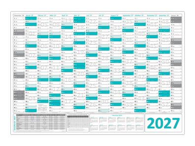 Türkis Wandkalender / Wandplaner 2027 (gerollt) DIN A1 Format (594 x 841 mm)