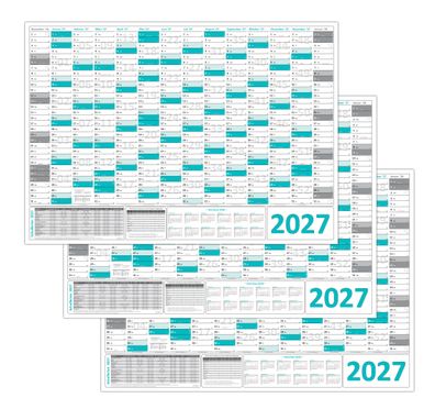 3 Stück Türkis Wandkalender / Wandplaner 2027 gerollt DIN A1 Format 594 x 841 mm
