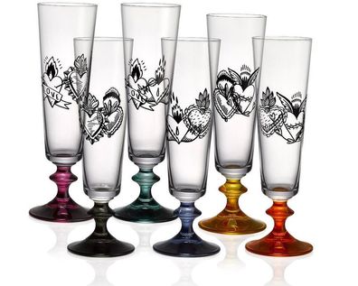 Sektgläser Bella Hard Heart 205 ml 6er Set mehrfarbig Kristallglas Bohemia Crystalex