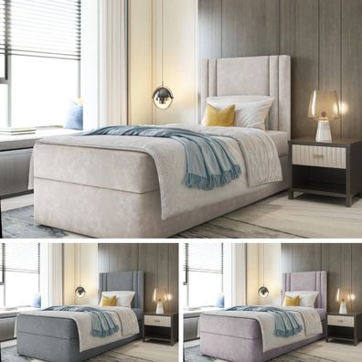 Bett, Einzelbett Boxspringbett BEST MINI PLUS mit Bonell-Matratze + Bettkästen