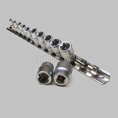 Steckschlüssel-Satz E-Profil Außen Torx SW E4-E20, Antrieb (1/4") (3/8"), 12 tlg