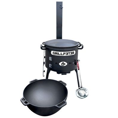 Utschak Set Asamat mit Kazan 15 Liter Gusseisen Grilldeckel Schöpflöffel