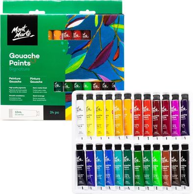 Mont Marte- Gouache Set - 24 x 12ml - Leuchtende Farben, starke Deckkraft