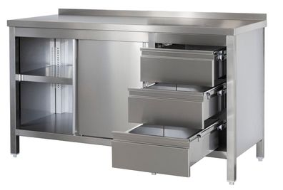 Gastronomie Hotel Küche Edelstahl Arbeitsschrank mit Aufkantung, Schubladenblock