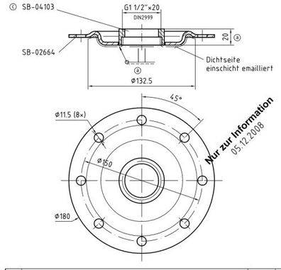 Flansch für COSMO E DN 110 1 1/2"IG mit Dichtung für Einbau E-Heizung