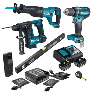 Makita Akku-Montage-Set 18V - Bohrschrauber, Bohrhammer, Reciprosäge