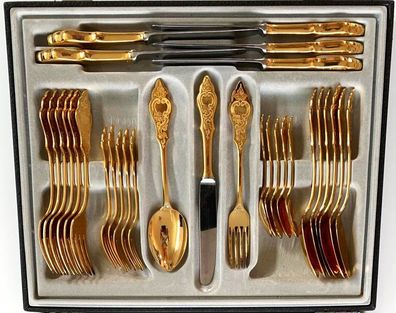 Robbe & Berking Friesenmuster Gold Besteckset 30-tlg. 90er Silberauflage + Vergoldung