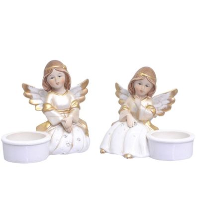 Paar Engel mit Schalen Weihnachten Dekoration Porzellan 13cm Antik-Stil