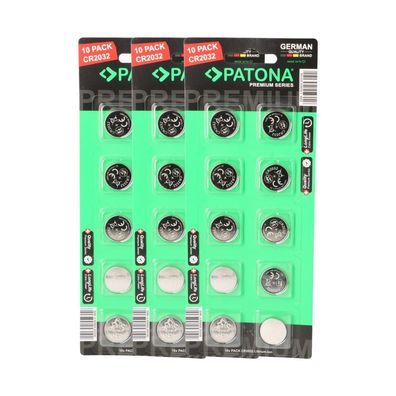 PATONA Premium 30x CR2032 Batterien (3x10er) Pack 3V Lithium