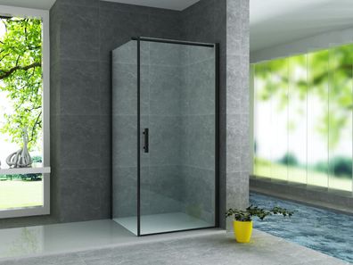 Duschkabine Drehtür 6 mm Sicherheitsglas Matt Schwarz mit Seitenwand 90x90x190 c