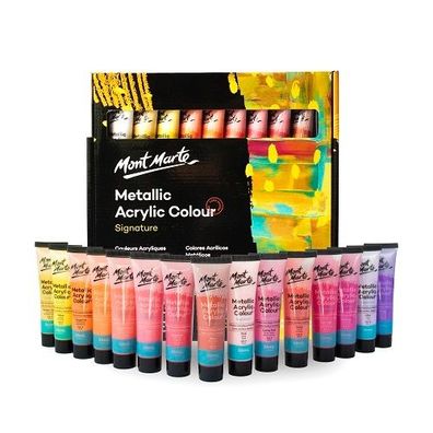 Mont Marte - Metallic Acrylfarben Set - 36 x 36ml - starke Deckkraft & mehr