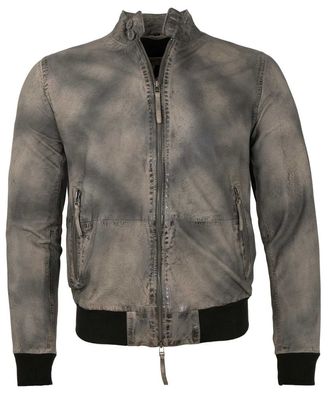 Freaky Nation - Herren Lederjacke Blouson Lammnubuk grau antik