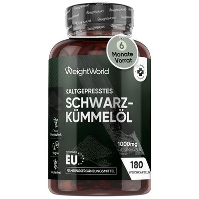 Schwarzkümmelöl kaltgepresst (Nigella sativa) - 180 Vegane kapseln - 6 Monate Vorrat