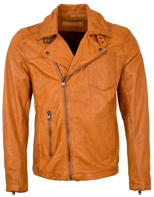 Freaky Nation - Herren Lederjacke Bikerjacke Lammnappa orange-gelb