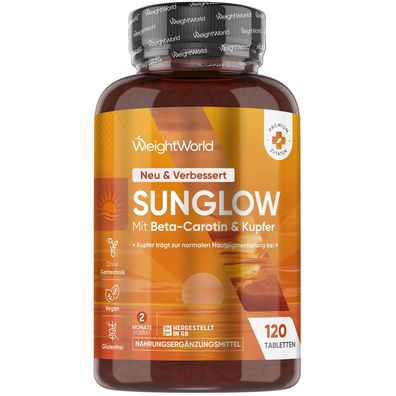 Sunglow Beta Carotin Komplex als Bräunungsbeschleuniger - 120 Tabletten - WeightWorld
