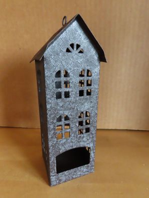 Teelichthalter Windlicht Haus Metall am Dach Sterne ca.20cm H