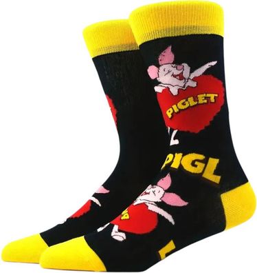 Ferkel Socken - Disney Piglet 3/4-Cartoon-Socken in Schwarz, Gelb & Rosa