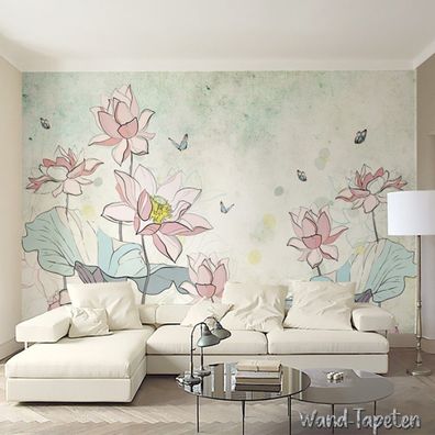 Vlies Fototapete Wandtapete Wandbilder Retro Stil mit Lotus Schmetterling 3120