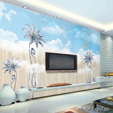 Vlies Fototapete Wandtapete Wandbilder 3D Kristall Blauer Himmel und Weiße 3131